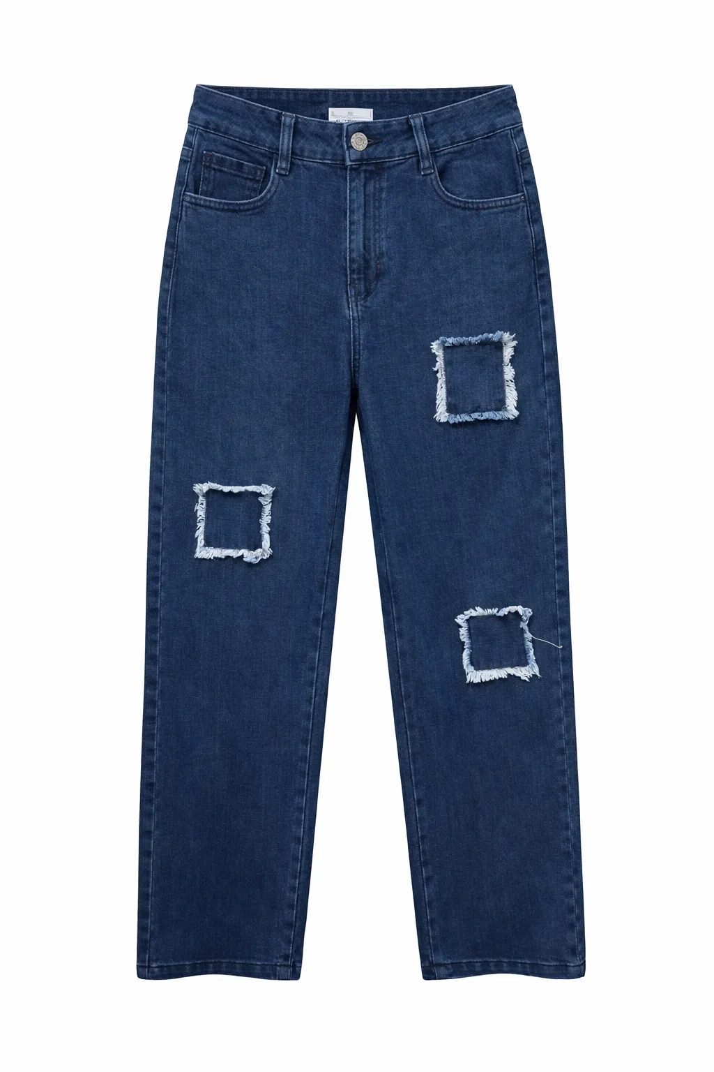 Green Leaf Ladies Baggy Denim Jeans (Button) - Dark Blue