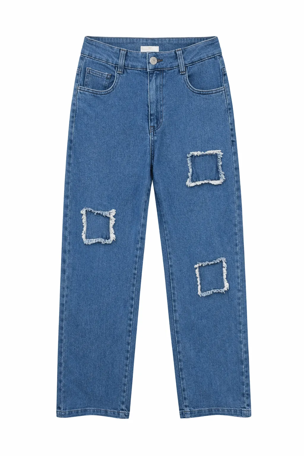 Green Leaf Ladies Baggy Denim Jeans (Button) - Light Blue