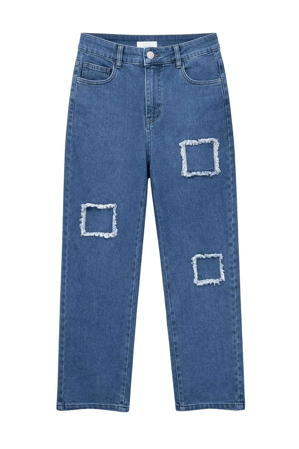 Green Leaf Ladies Baggy Denim Jeans (Button) - Mid Blue