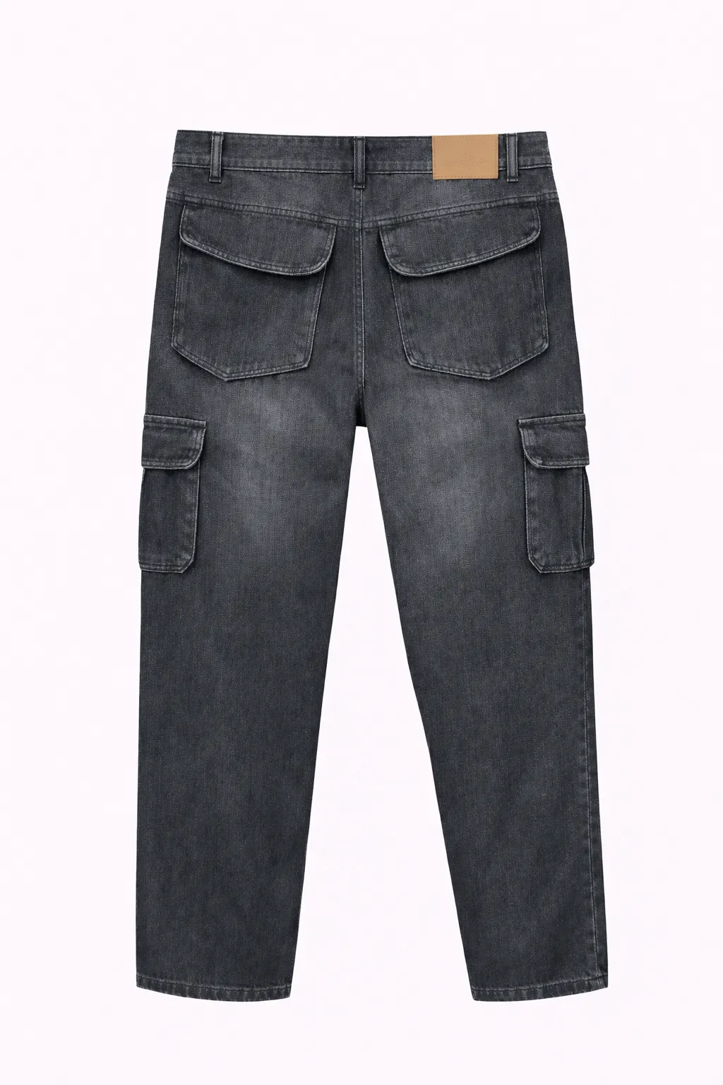 Green Leafs Men's 𝗣𝗿𝗲𝗺𝗶𝘂𝗺 6 Pocket Non Stretch Denim Cargo Pant Black Gray thumbnail 1