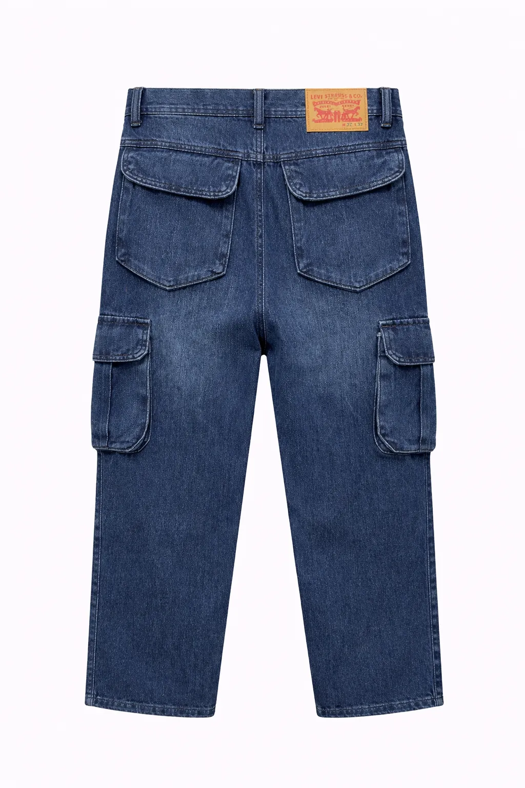 Men's 𝗣𝗿𝗲𝗺𝗶𝘂𝗺 6 Pocket Non Stretch Denim Cargo Pant Mid Blue thumbnail 1