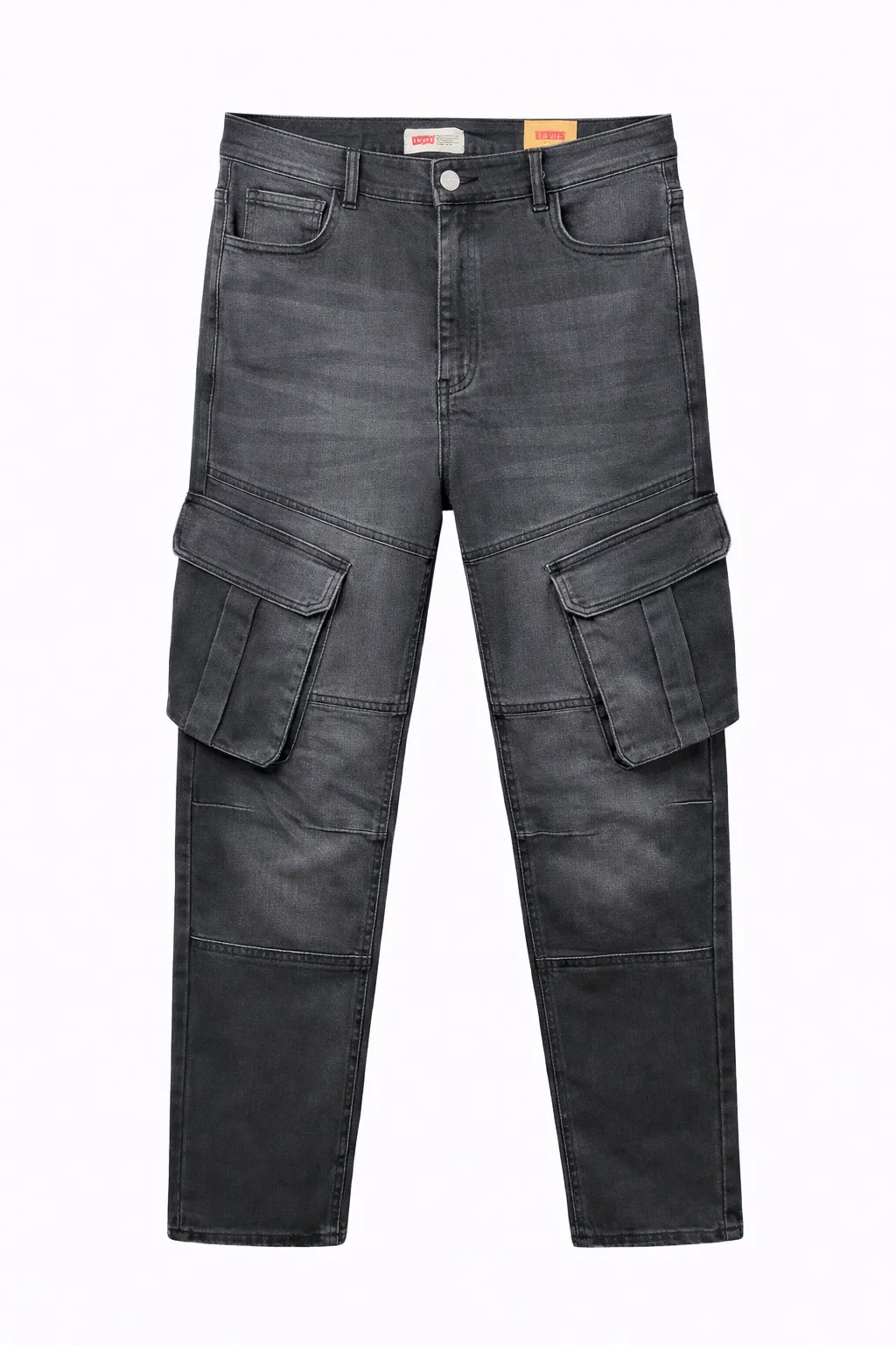 Men's 𝗣𝗿𝗲𝗺𝗶𝘂𝗺 6 Pocket Stretch Denim Cargo Pant Black Gray