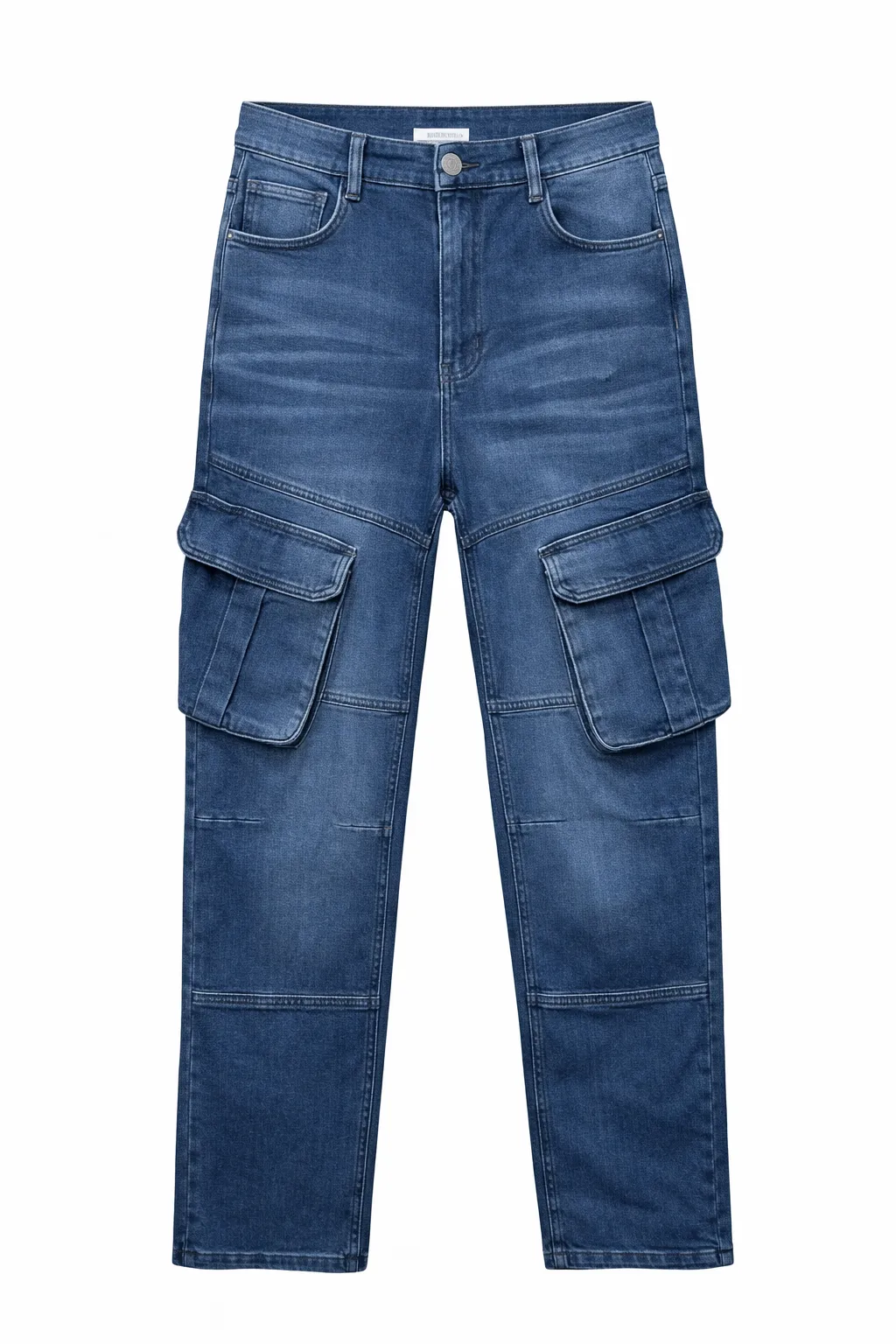Men's 𝗣𝗿𝗲𝗺𝗶𝘂𝗺 6 Pocket Stretch Denim Cargo Pant Mid Blue