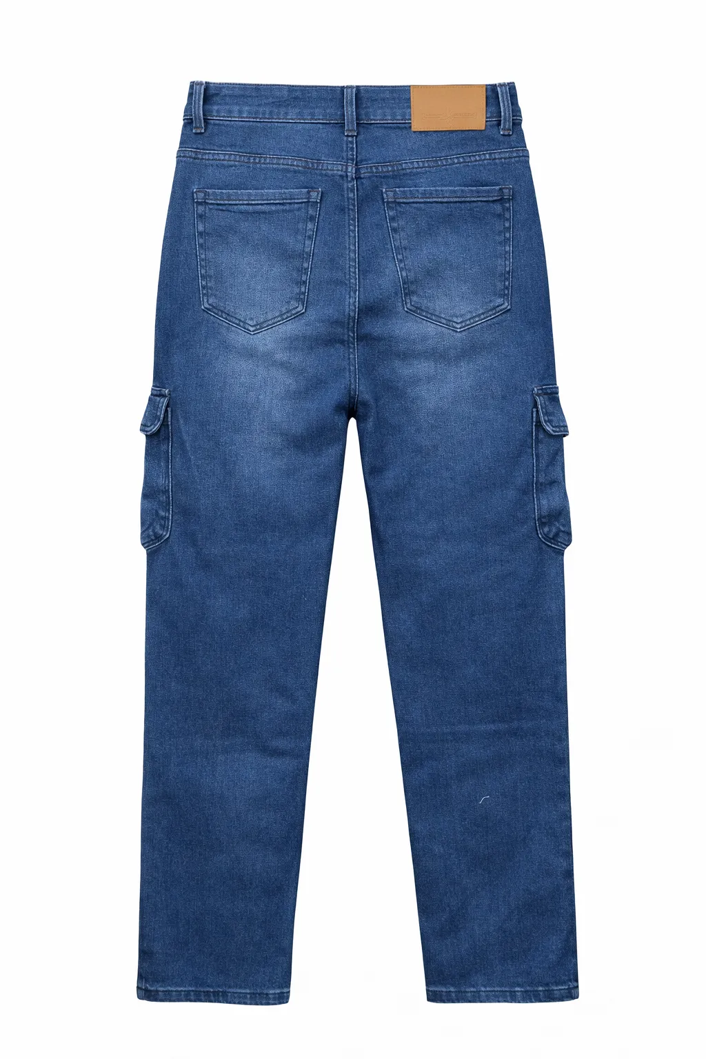 Men's 𝗣𝗿𝗲𝗺𝗶𝘂𝗺 6 Pocket Stretch Denim Cargo Pant Mid Blue thumbnail 1