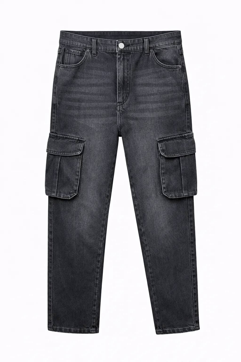Men's Premium 6 Pocket Non Stretch Denim Cargo Pant Black