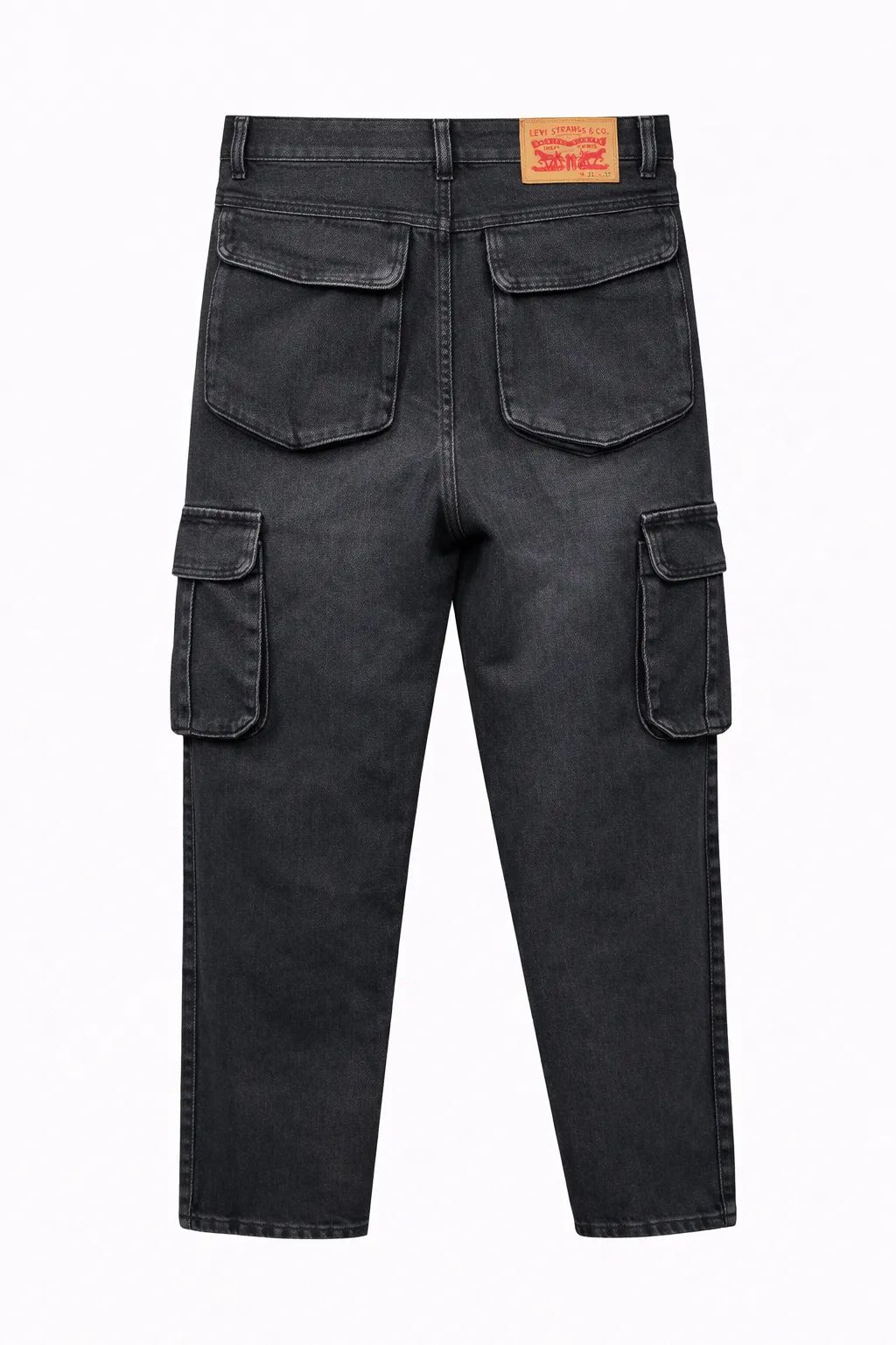Men's Premium 6 Pocket Non Stretch Denim Cargo Pant Black thumbnail 2