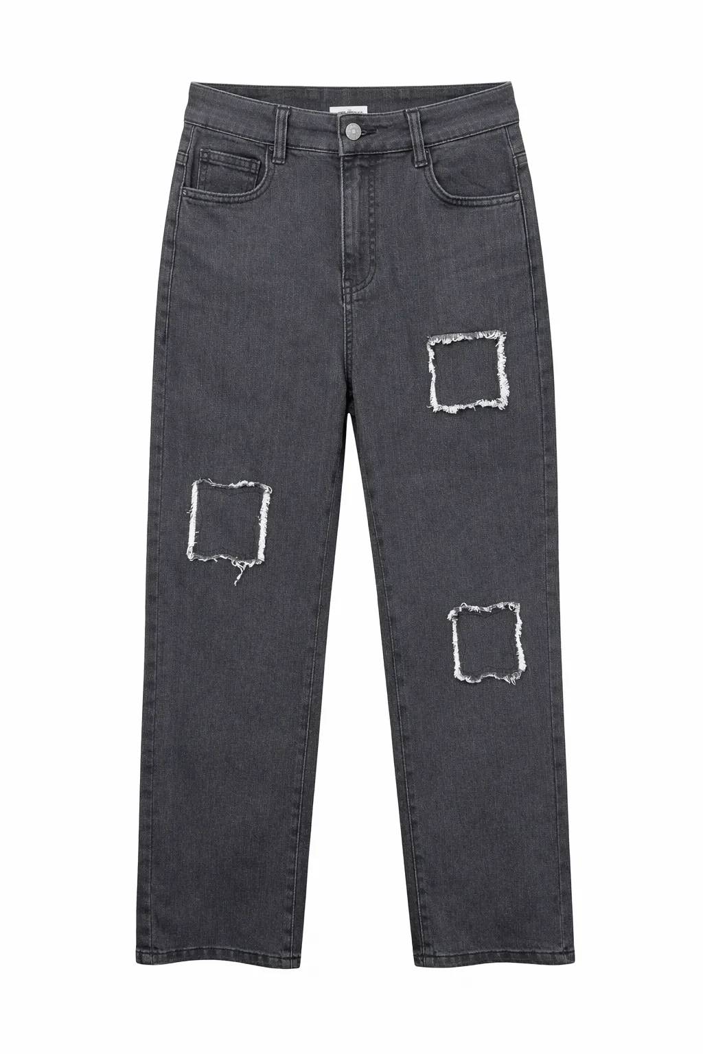 Green Leafs Ladies Baggy Denim Jeans (Button) - Black