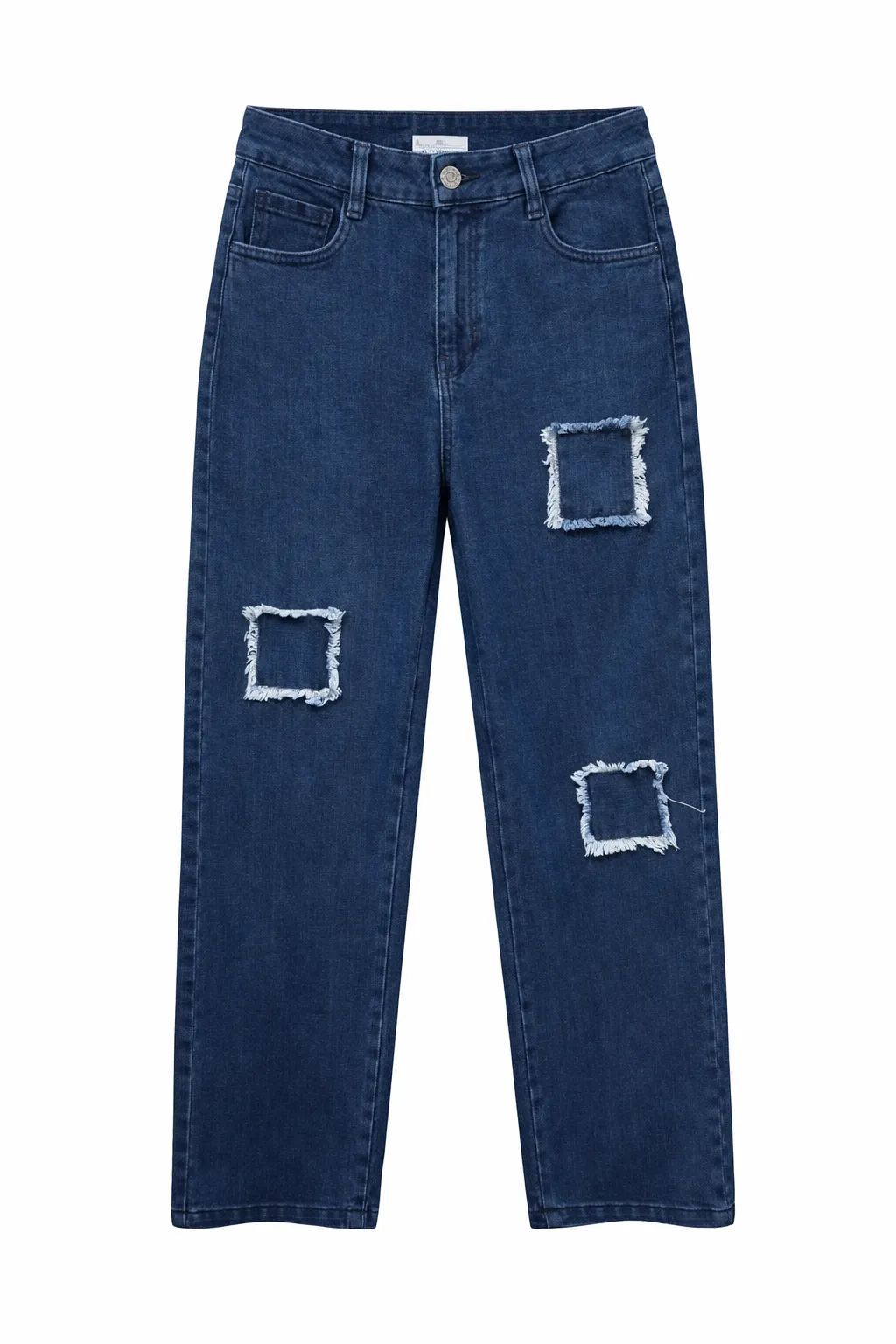 Green Leafs Ladies Baggy Denim Jeans (Button) - Dark Blue