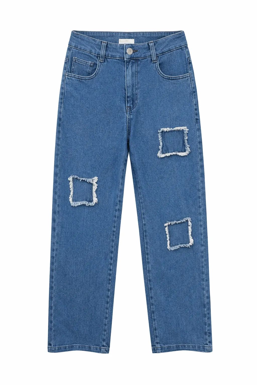 Green Leafs Ladies Baggy Denim Jeans (Button) - Light Blue