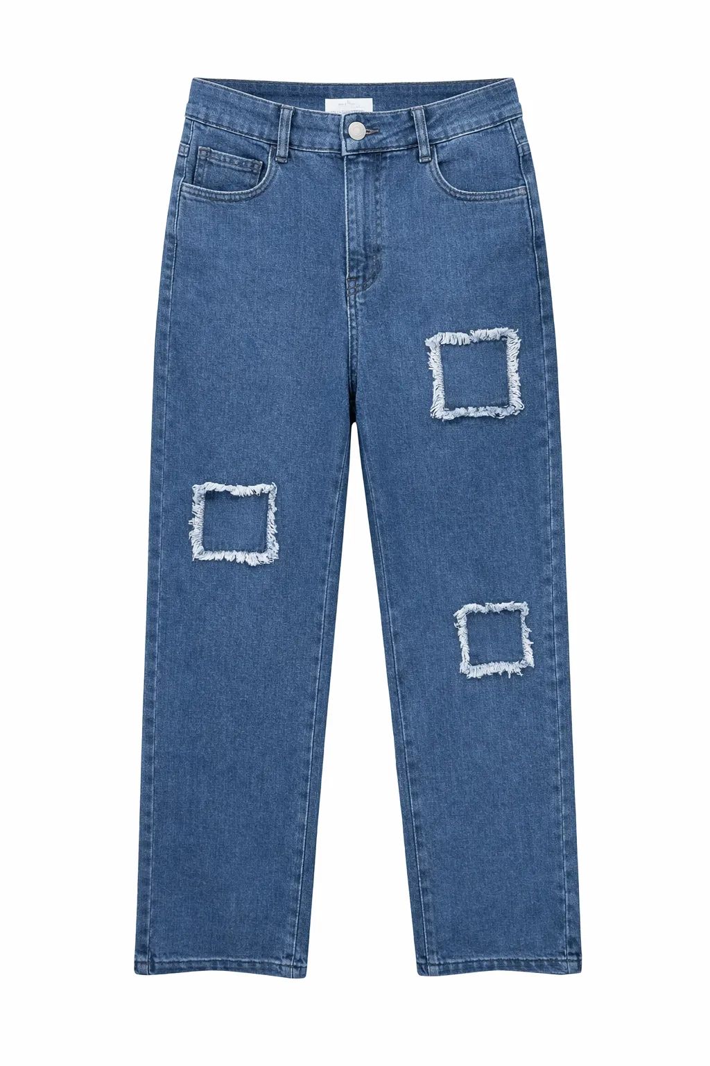 Green Leafs Ladies Baggy Denim Jeans (Button) - Mid Blue