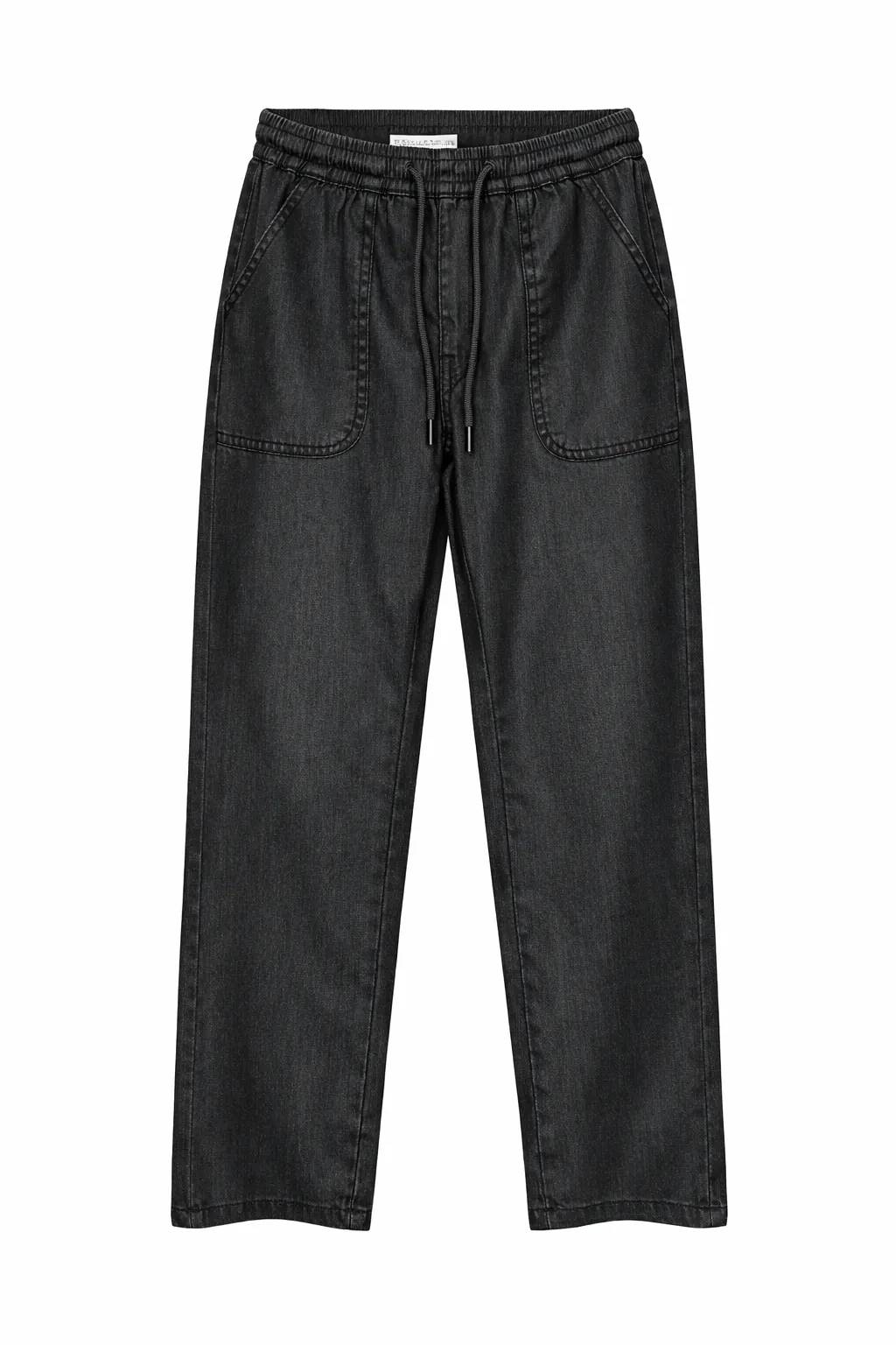 Green Leafs Ladies Baggy Denim Jeans (Drawstring) - Black