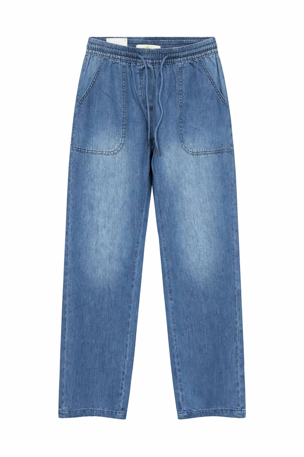 Green Leafs Ladies Baggy Denim Jeans (Drawstring) - Light Blue