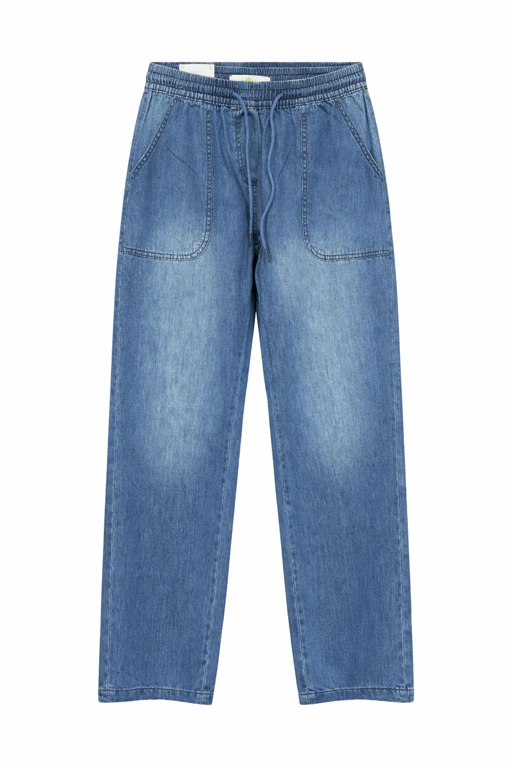 Green Leafs Ladies Baggy Denim Jeans (Drawstring) - Light Blue