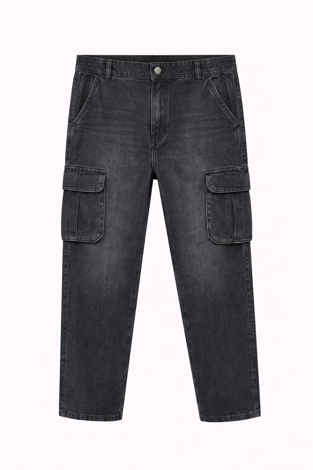 Green Leafs Men's Premium 6 Pocket Non Stretch Denim Cargo Pant Black Gray