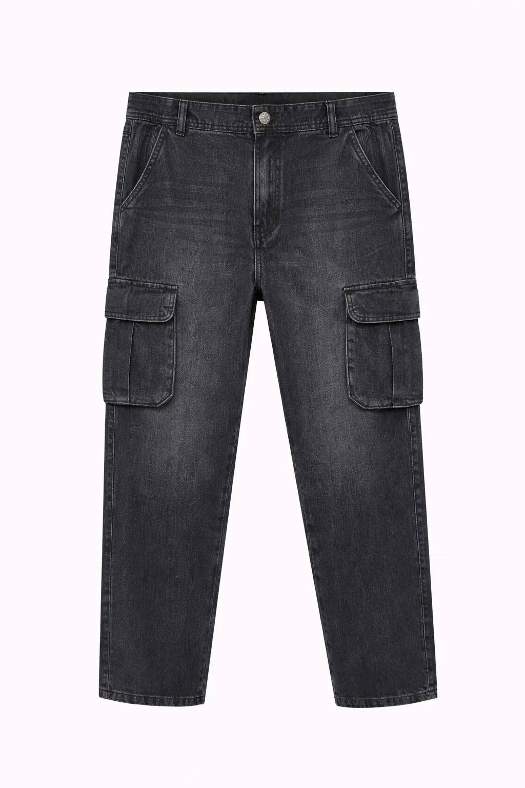 Green Leafs Men's Premium 6 Pocket Non Stretch Denim Cargo Pant Black Gray