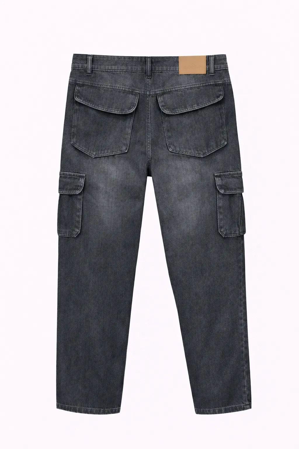 Green Leafs Men's Premium 6 Pocket Non Stretch Denim Cargo Pant Black Gray thumbnail 2