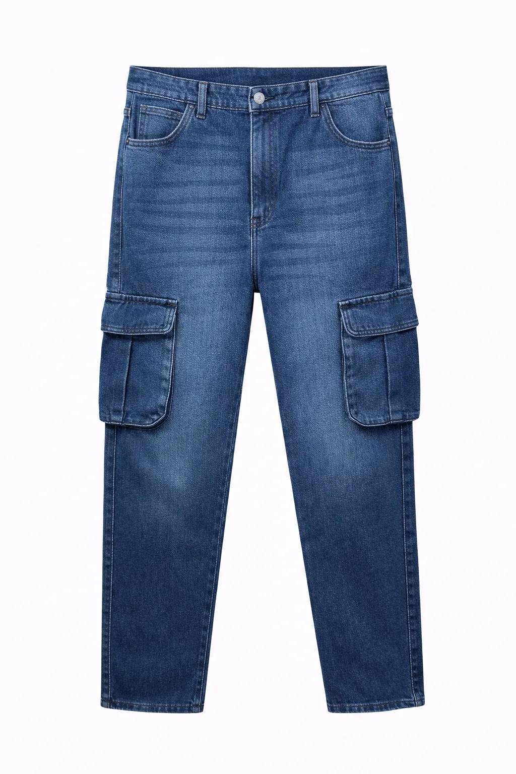 Men's Premium 6 Pocket Non Stretch Denim Cargo Pant Dark Blue