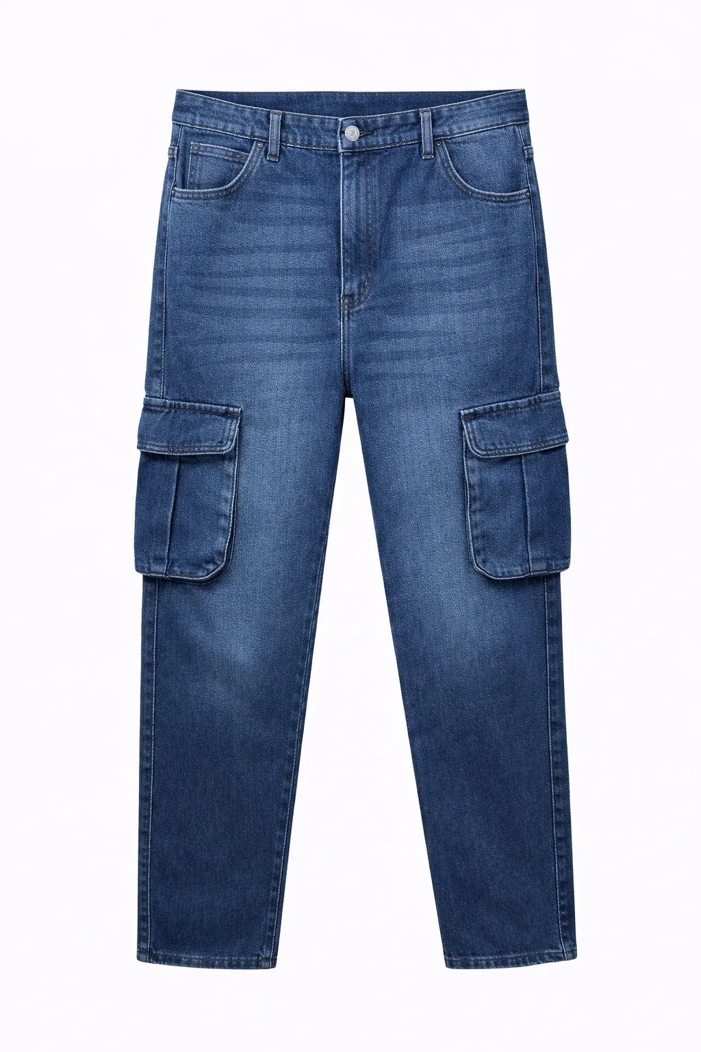 Men's Premium 6 Pocket Non Stretch Denim Cargo Pant Dark Blue