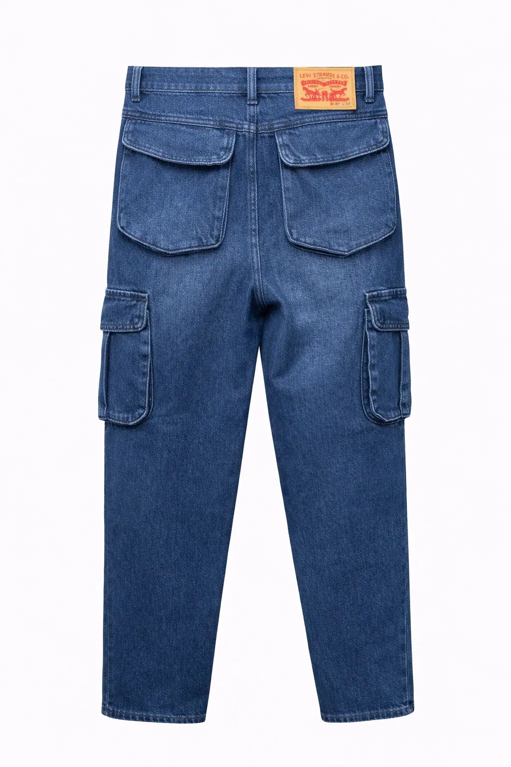Men's Premium 6 Pocket Non Stretch Denim Cargo Pant Dark Blue thumbnail 2