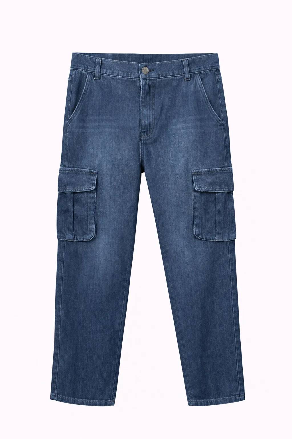 Green Leafs Men's Premium 6 Pocket Non Stretch Denim Cargo Pant Dark Blue