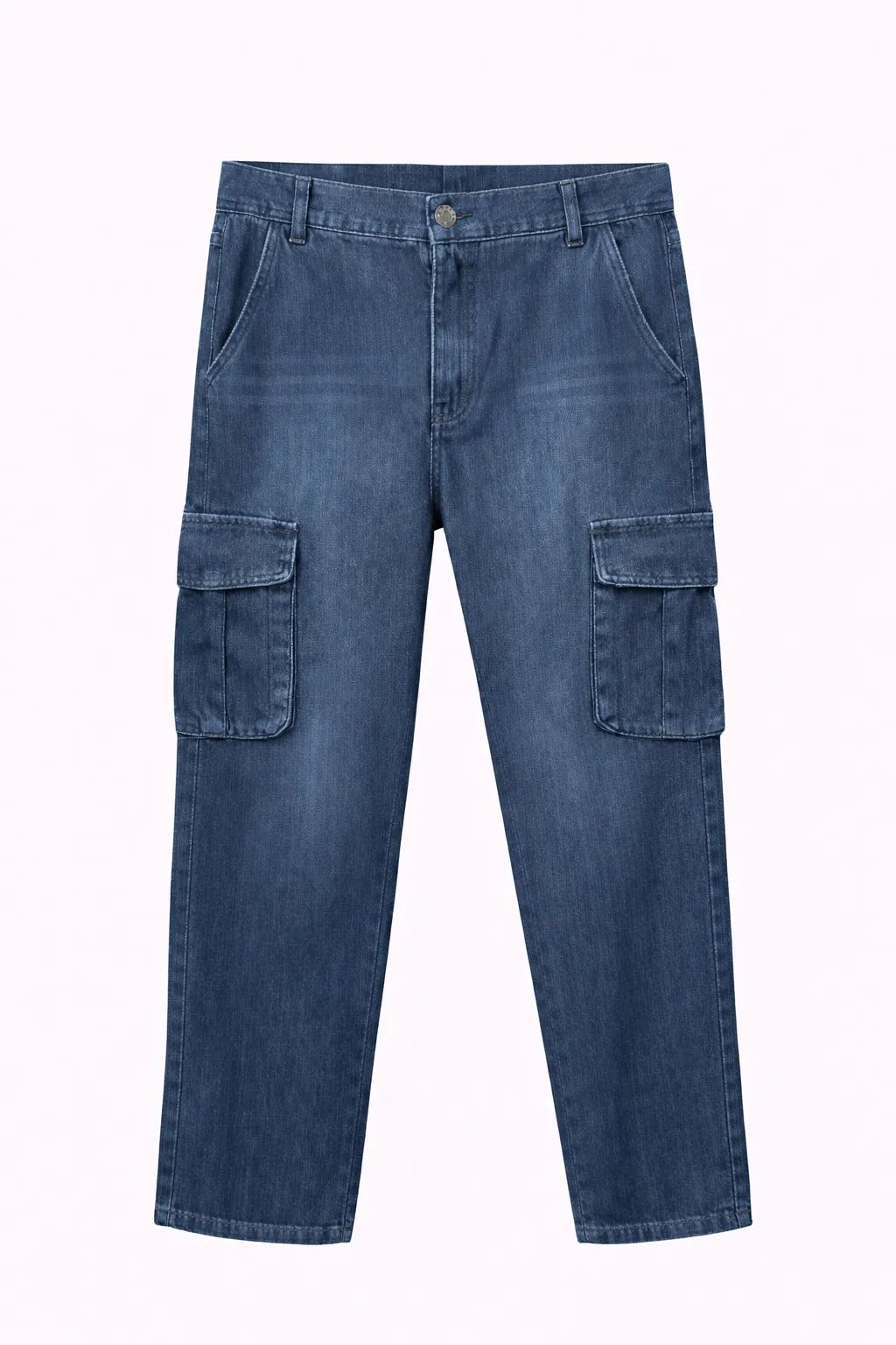 Green Leafs Men's Premium 6 Pocket Non Stretch Denim Cargo Pant Dark Blue