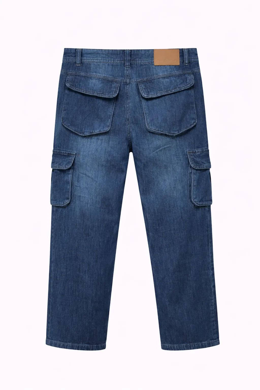 Green Leafs Men's Premium 6 Pocket Non Stretch Denim Cargo Pant Dark Blue thumbnail 2