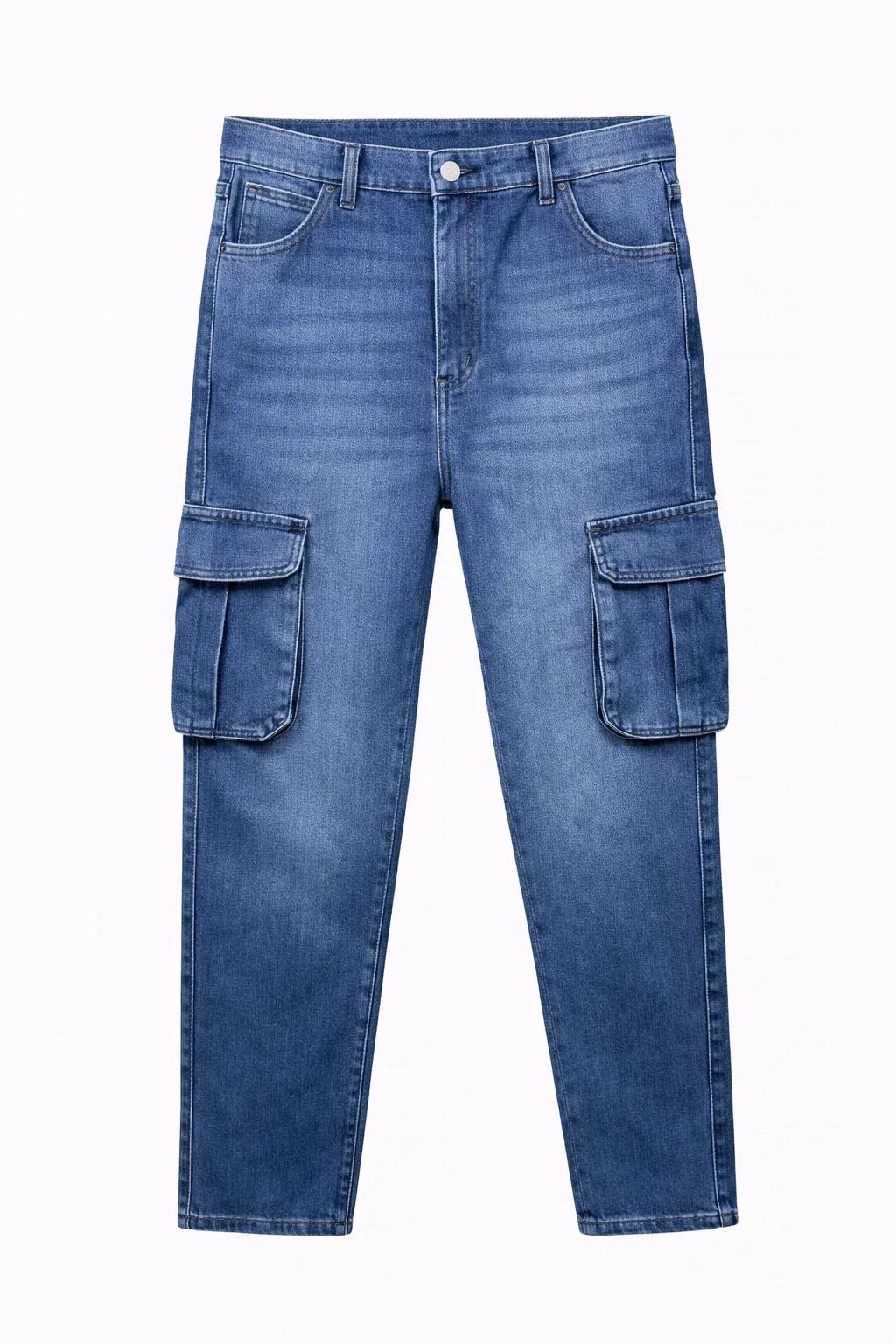 Men's Premium 6 Pocket Non Stretch Denim Cargo Pant Light Blue