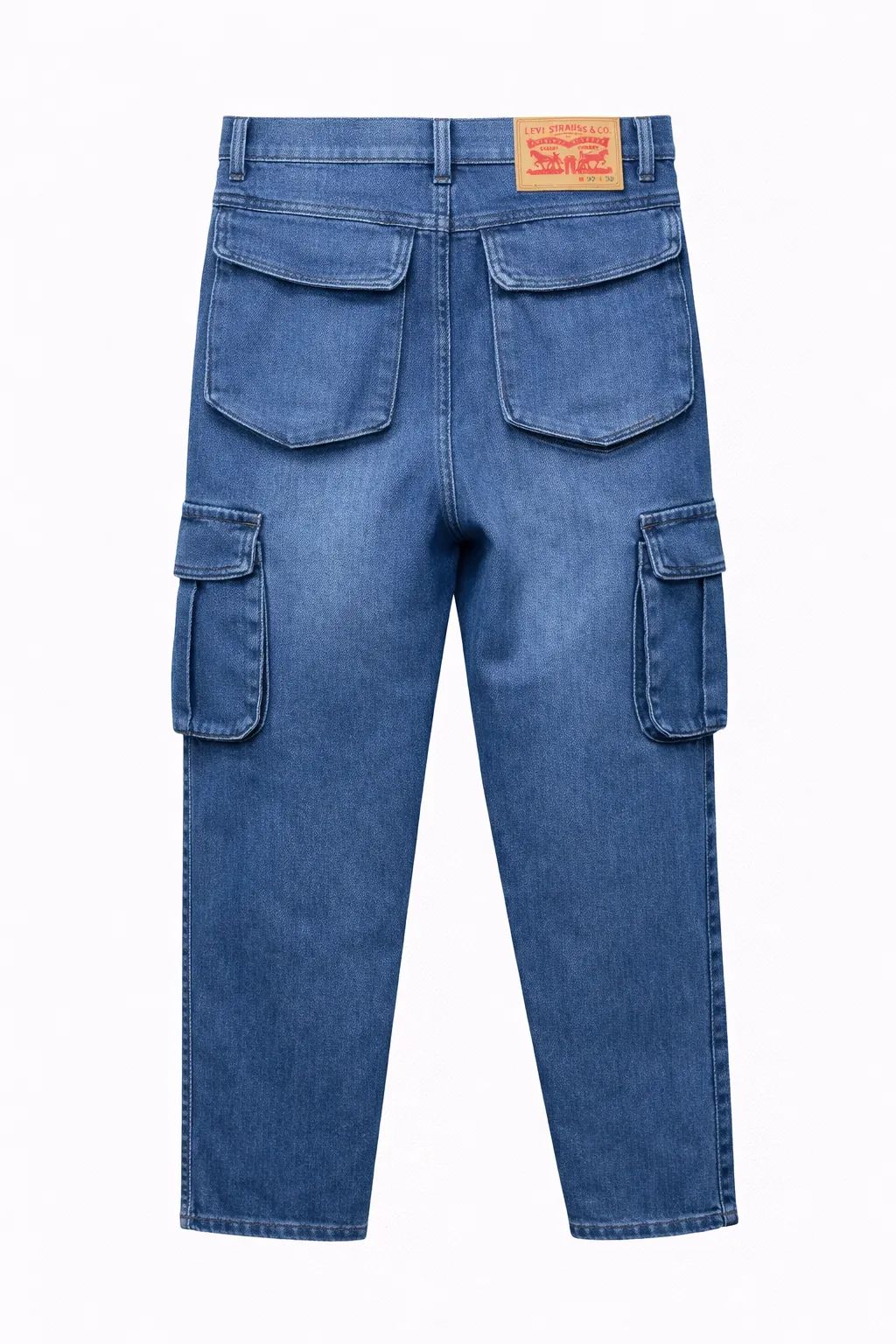 Men's Premium 6 Pocket Non Stretch Denim Cargo Pant Light Blue thumbnail 2
