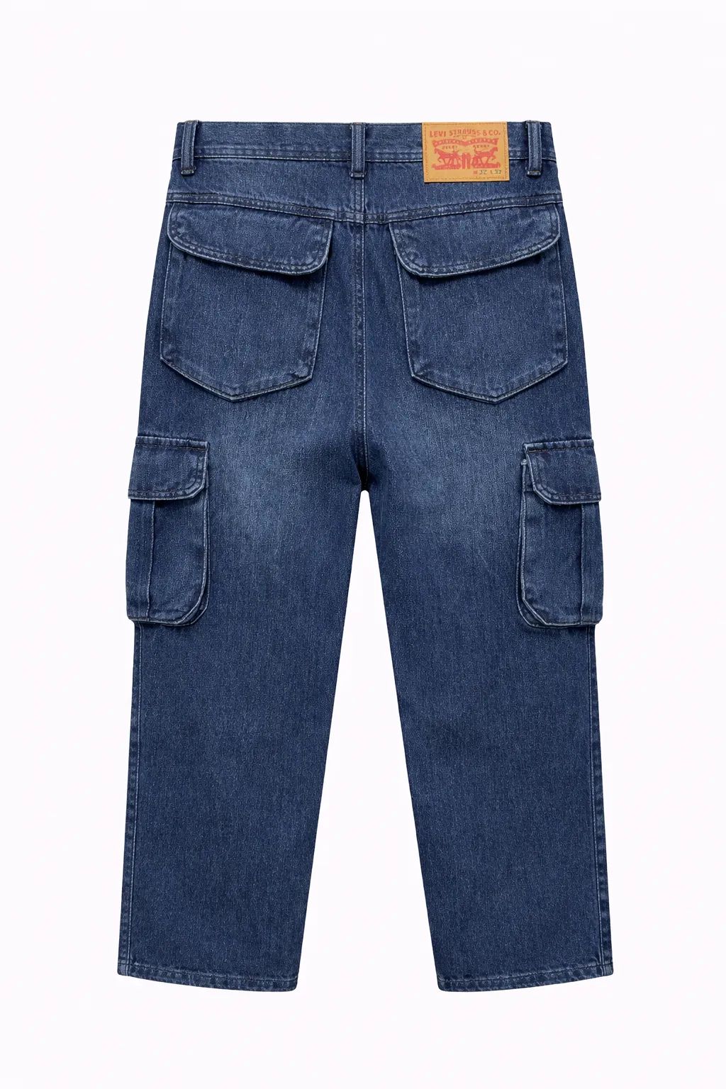 Men's Premium 6 Pocket Non Stretch Denim Cargo Pant Mid Blue thumbnail 2