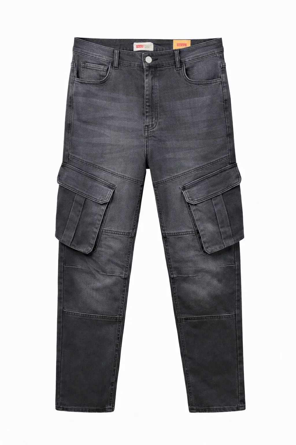 Men's Premium 6 Pocket Stretch Denim Cargo Pant Black Gray