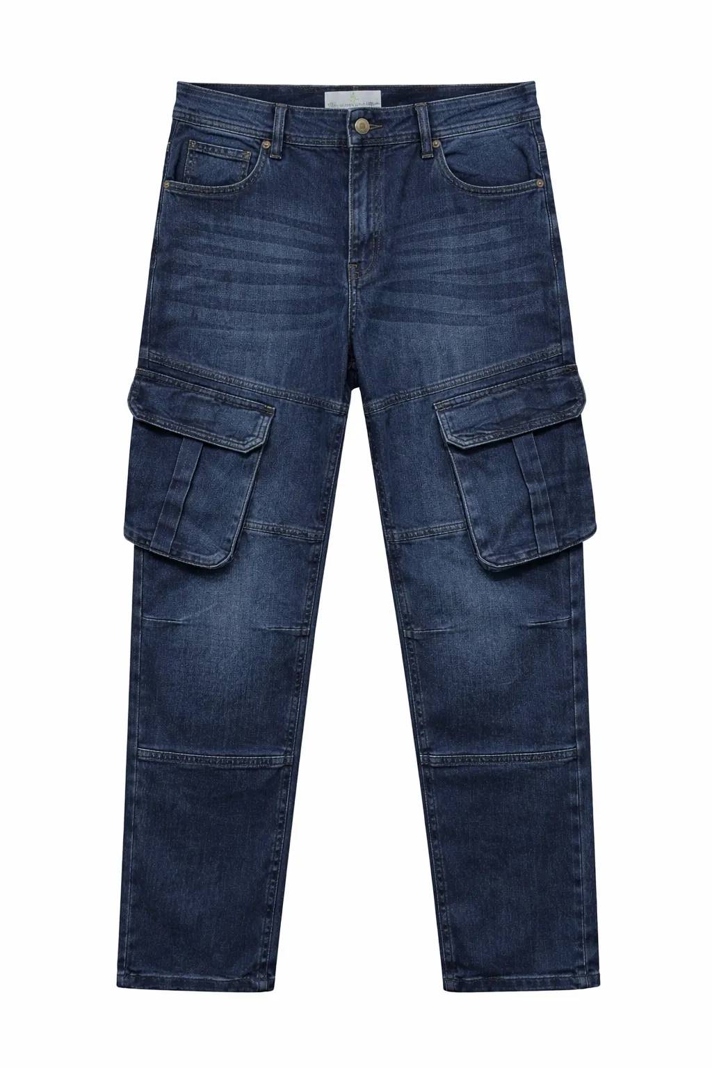 Men's Premium 6 Pocket Stretch Denim Cargo Pant Dark Blue