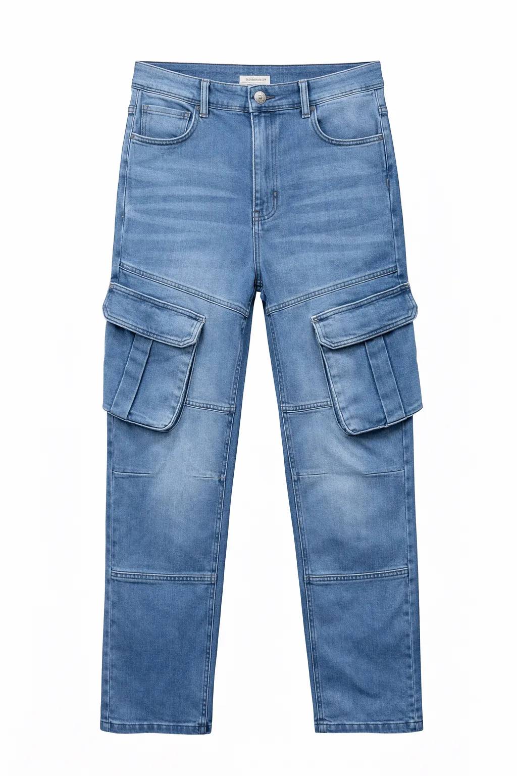 Men's Premium 6 Pocket Stretch Denim Cargo Pant Light Blue
