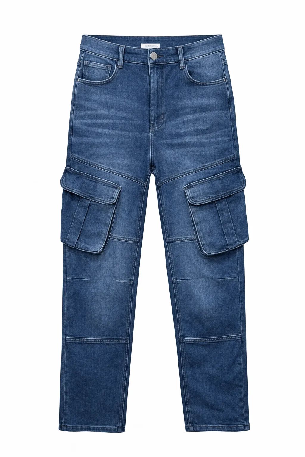 Men's Premium 6 Pocket Stretch Denim Cargo Pant Mid Blue