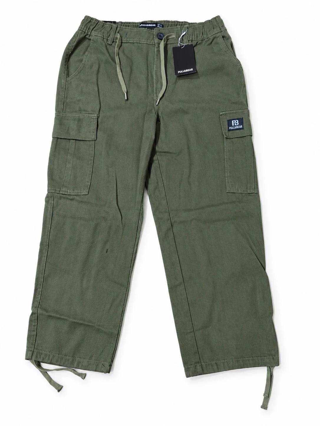 Pull&Bear Cargo Denim Twill Fabric - Olive Green