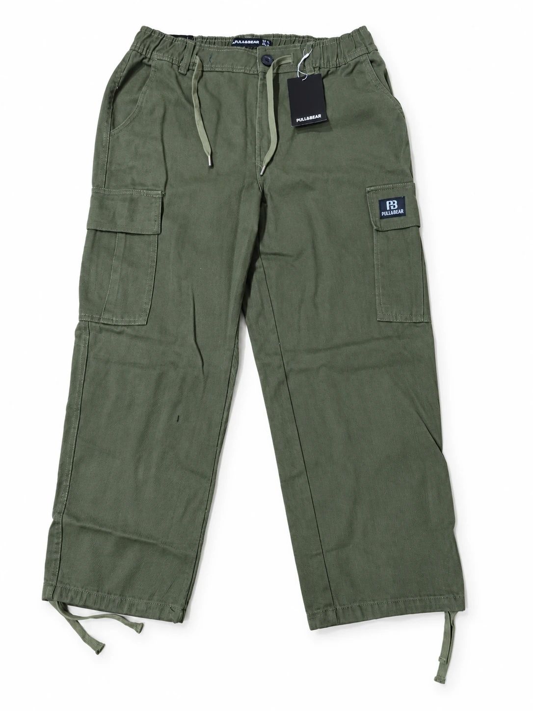 Pull&Bear Cargo Denim Twill Fabric - Olive Green